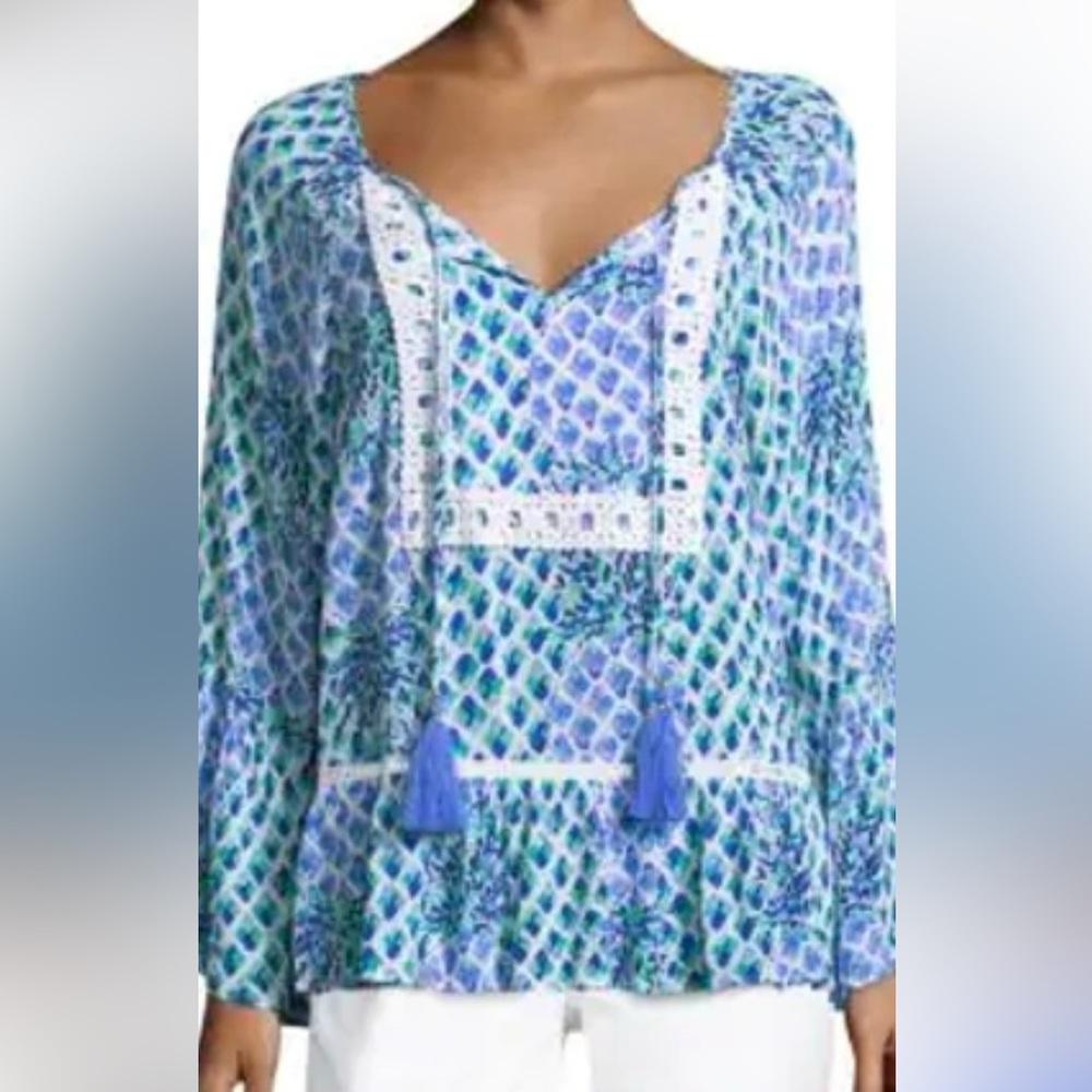 Lilly Pulitzer Green and Blue Patterned Top